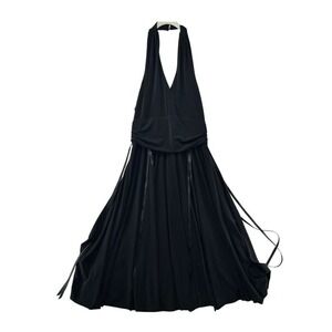 Niki Livas Halter Maxi Dress Sleeveless Evening Gown Formal Black HOCO Y2K14